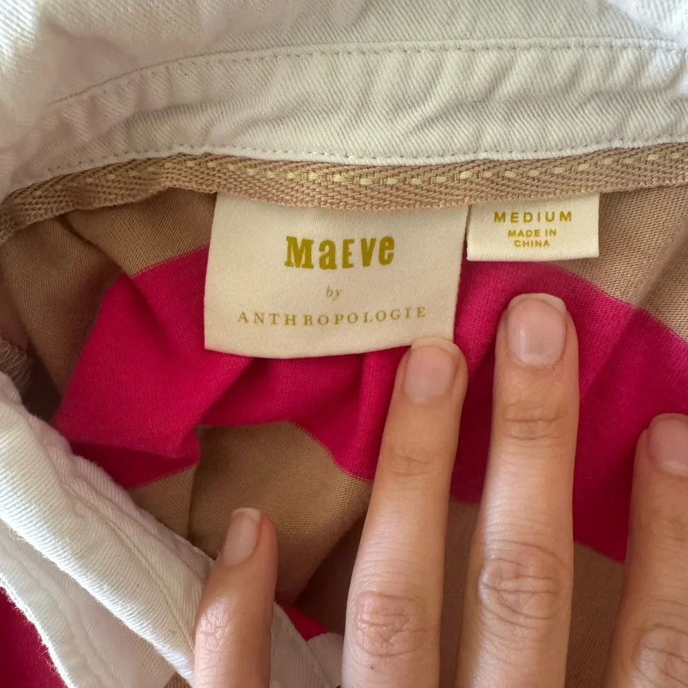 Anthropologie Maeve Sleeveless Polo Porter Shirt Preppy Stripes Size Medium - Picture 7 of 7